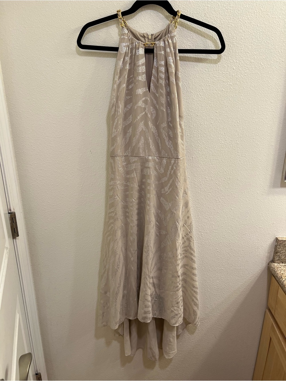 NWT White House Black Market Gold Embellished Halter Gown